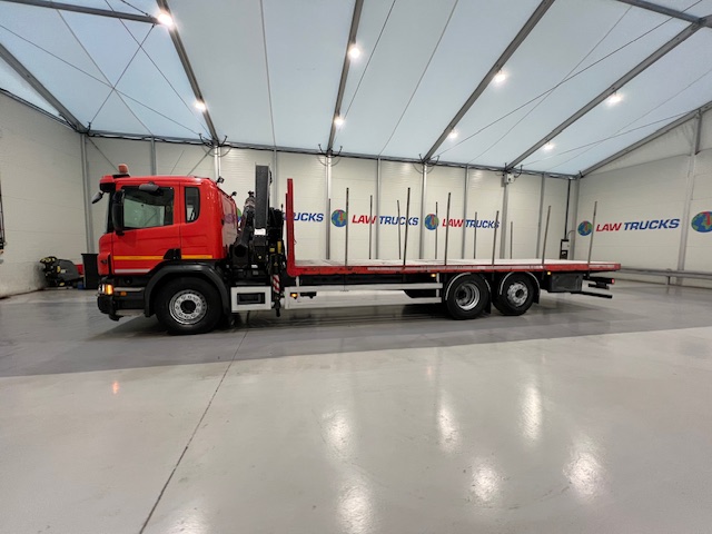 Scania P280 6×2 Rear Lift Flatbed with Crane