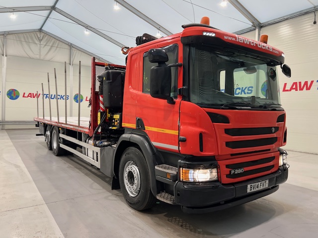 Scania P280 6×2 Rear Lift Flatbed with Crane