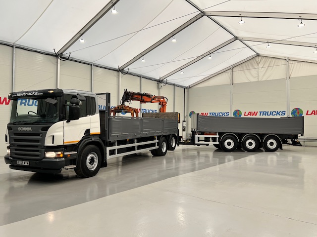 Scania P270 6×2 10 Tyre Flatbed Drawbar Brick Grab
