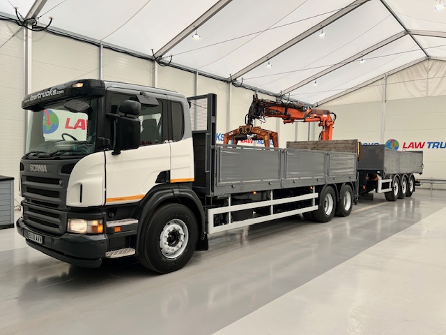 Scania P270 6×2 10 Tyre Flatbed Drawbar Brick Grab
