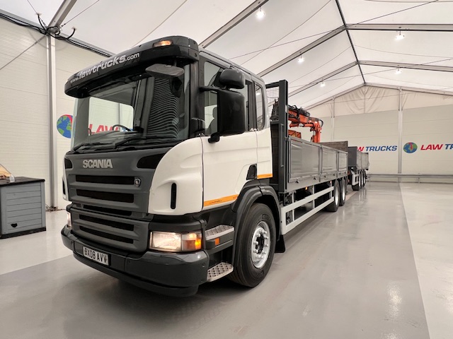 Scania P270 6×2 10 Tyre Flatbed Drawbar Brick Grab